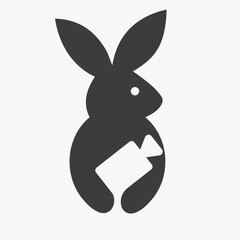 Rabbit Video Logo Negative Space Concept Vector Template. Rabbit Holding Video Camera Symbol