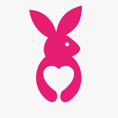 Rabbit Heart Logo Negative Space Concept Vector Template. Rabbit Holding Love Symbol