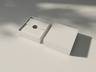 Two Square white Boxes Mockup with white wrapping paper on table, 3d rendering - obrazy, fototapety, plakaty