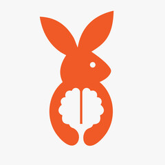 Rabbit Brain Logo Negative Space Concept Vector Template. Rabbit Holding Brain Symbol