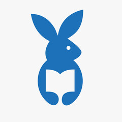 Rabbit Education Logo Negative Space Concept Vector Template. Rabbit Holding Book Symbol
