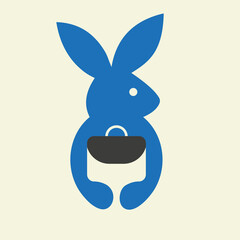 Fototapeta premium Rabbit Bag Logo Negative Space Concept Vector Template. Rabbit Holding Bag Symbol