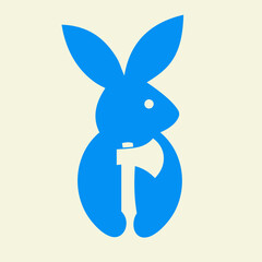 Rabbit Axe Logo Negative Space Concept Vector Template. Rabbit Holding Axe Symbol