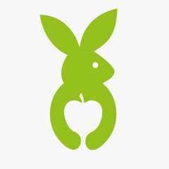 Rabbit Apple Logo Negative Space Concept Vector Template. Rabbit Holding Apple Symbol