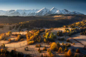 Colorful autumn, a panoramic view of the Tatra Mountains and the mountains. Belianske Tatras seen...