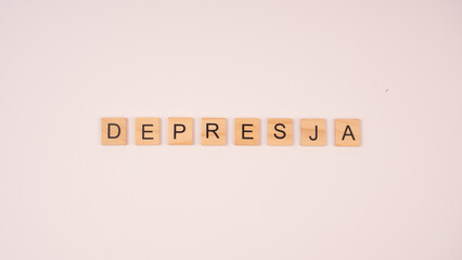 Depresja - napis z drewnianych kostek  - obrazy, fototapety, plakaty