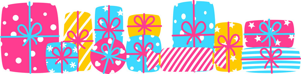 Gift boxes, doodle border with presents