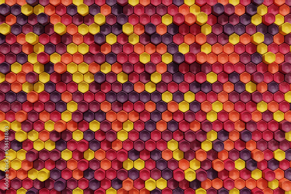 Poster abstract row of colorful objects background 3d rendering