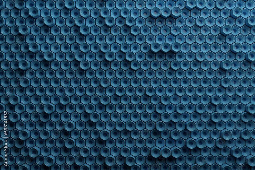 Fototapete abstract row of blue objects background 3d rendering
