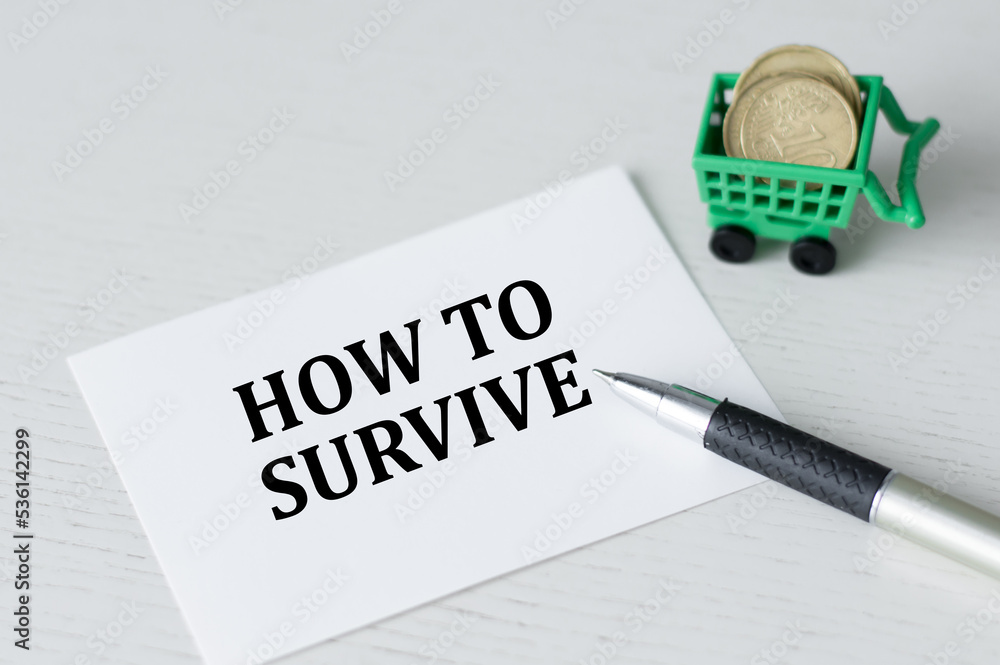 Poster how to survive text on paper folder with pen. business concept