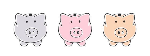 Obraz premium Piggy bank. Piggy bank drawings. Pink piggy image. Vector illustration