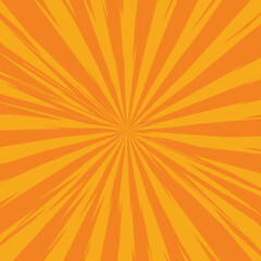 Pop art radial colorful comics book magazine cover. Striped yellow and orange digital background. Cartoon funny retro pattern strip mock up. Vector halftone illustration. Sunburst, starburst shape