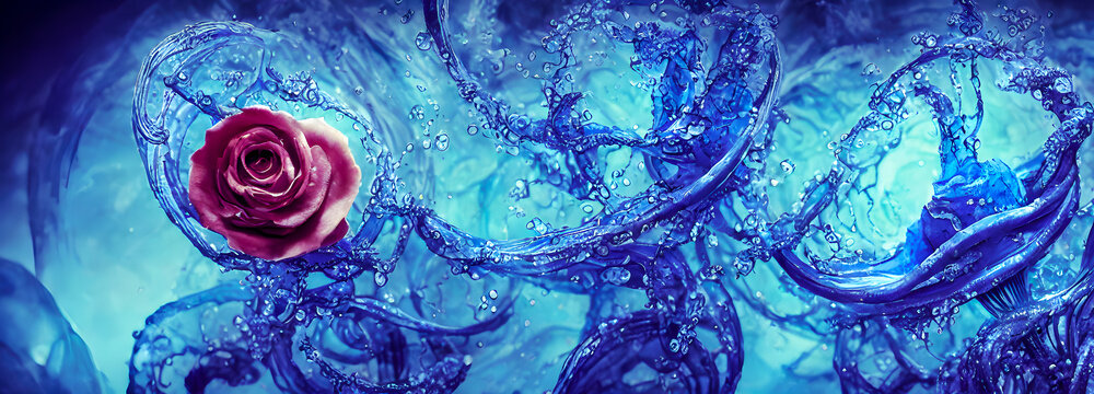 Abstract background. Flower underwater. Roses. Banner size. © Roman Studio