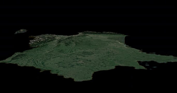 France north to south map with 3d relief 4K satellite ground low height