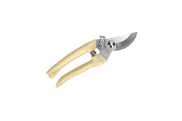 Garden secateurs isolated on a white background. Small garden scissors.
