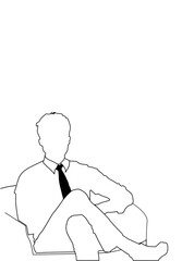 Vector black silhouette of a confident businessman sitting. Symbol for boss, leader, businessman, executive, success, entrepreneur, manager, professional, office, smart, specialist, tie, and man.