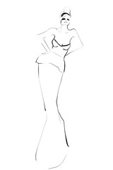 Young woman in evening dress. Fashion illustration in sketch style. Vector