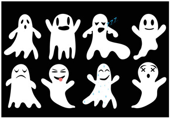 Ghost sheet for Halloween character design. Set of cute Halloween ghosts illustration design