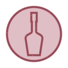Illustration of bottle of liquor in flat style in form of thin lines. In the form of background is circle of color drinks. Isolated sign design beverage. Simple icon for restaurant, pub, party
