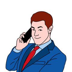 Businessman with phone flat illustration