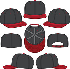 Blank Baseball Snapback flat fashion sketch set mockup	
