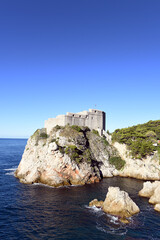 Medieval Lovrijenac Fort at the northern harbor entrance from the old town walls in Dubrovnik, Croatia, Adriatic Sea, Dalmatia region