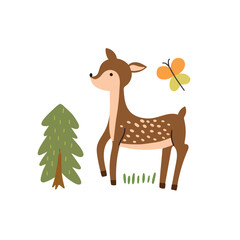 Cute deer. Woodland animal. Poster for baby room. Childish print for nursery. Design can be used for fashion t-shirt, greeting card, baby shower. Vector illustration.