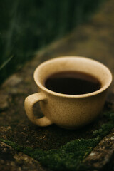 cup of coffee in the morning. espresso coffee. Coffee porridge on a dark background