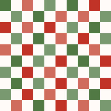 Cute retro vintage Christmas Checkerboard Y2K seamless pattern vector background. Abstract festive red and green repeat texture wallpaper, modern trendy textile design