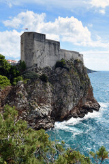 Fototapeta na wymiar Medieval Lovrijenac Fort at the northern harbor entrance from the old town walls in Dubrovnik, Croatia, Adriatic Sea, Dalmatia region