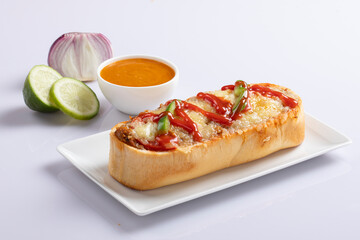 Chicken roll isolated on white with sauce