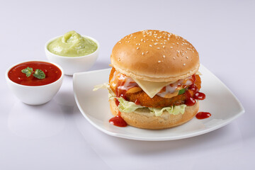 Fresh tasty burger isolated on white background.