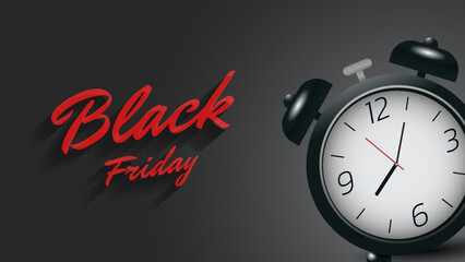 Old alarm clock with Copy space. Black friday sale concept. Fourth Friday of November, beginning of Christmas shopping. Old alarm clock with Copy space.