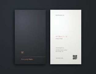 business card, dark gold and white vertical card name, vertical luxury editable business card template
