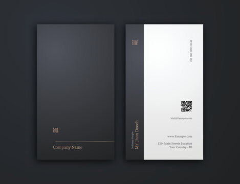 business card, dark gold and white vertical card name, vertical luxury editable business card template