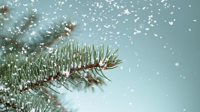 Christmas Still Life with Bokeh Lights and Snowflakes Falling. Super Slow Motion Filmed on High Speed Cinema Camera at 1000 fps.