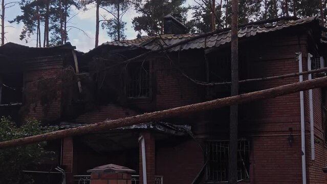 Destroyed places buildings near Kyiv Ukraine Bucha