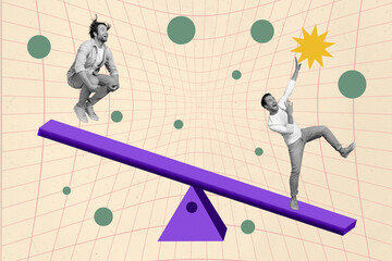 3d retro abstract creative artwork template collage of funny funky guys having fun children playground isolated painting background