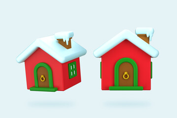3D little Christmas houses set with snow. 3d illustration