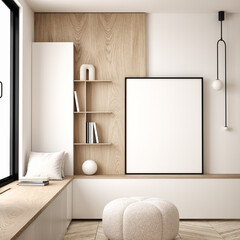 mock up poster frame in modern interior background, living room, Scandinavian style, 3D render, 3D illustration
