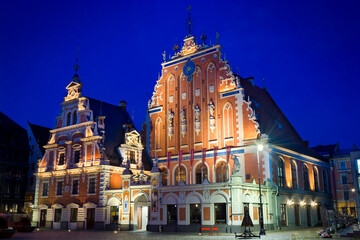  Night view of House of the Blackheads in Riga, Latvia