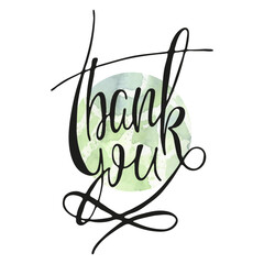 Thank You. Ink lettering art. Hand drawn lettering phrase. Modern brush calligraphy card. Illustration isolated on white background