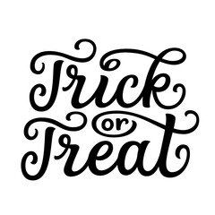Trick or treat. Hand lettering quote isolated on white background. Vector Halloween typography for posters, banners, cards, t shirts