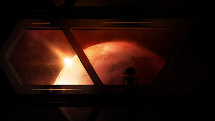 View of Mars from a spacecraft with a droid on board. © conceptcafe