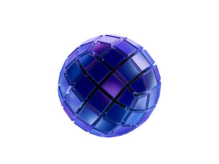 Fototapeta na wymiar 3d holographic geometric shape sphere with square segment. Squared pattern.. Metal simple figure for your design on isolated background. 3d rendering illustration
