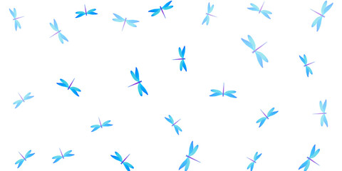 Fototapeta na wymiar Magic cyan blue dragonfly cartoon vector illustration. Summer vivid insects. Wild dragonfly cartoon dreamy background. Gentle wings damselflies patten. Garden beings