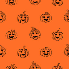 Orange pumpkins Fall Halloween seamless pattern simple background.