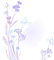 Naklejka premium lilac pink silhouettes of watercolor herbs on a white background