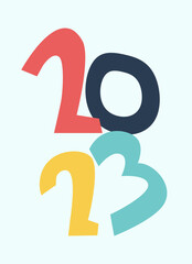 2023 New Year, Christmas logo, greeting card template. Hand lettering in trendy hygge Nordic style.