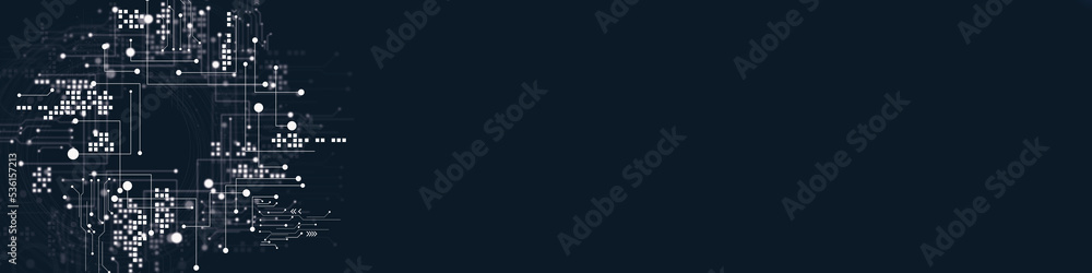 Poster abstract lines and dots connect background.